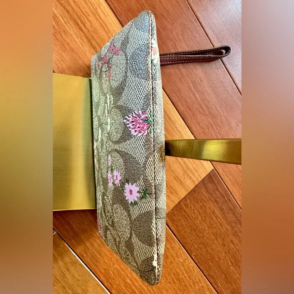 Coach Floral Print Wristlet in Brown and Pink